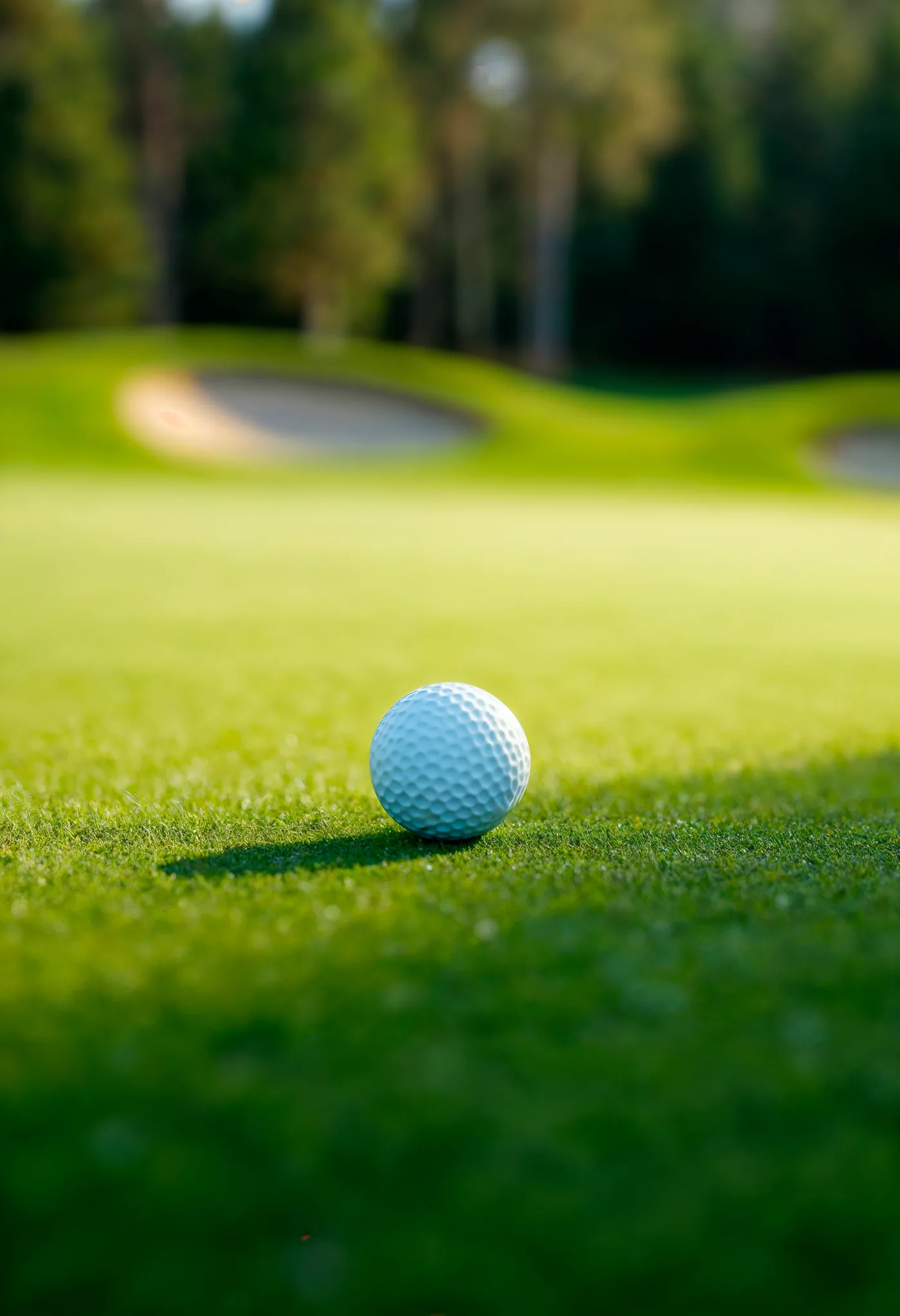 Pallina sul green con bunker sullo sfondo