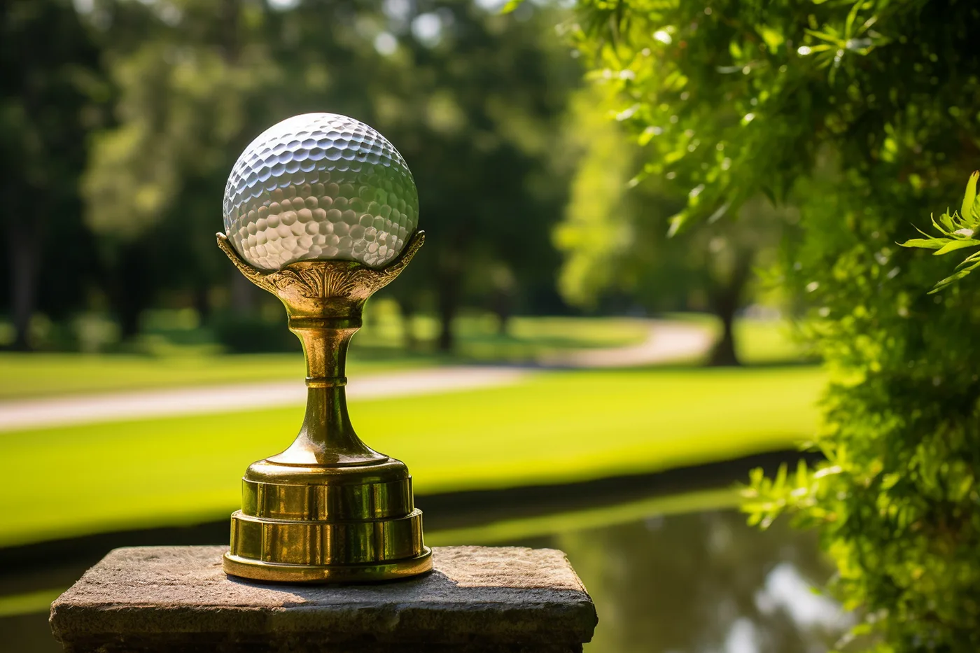 Trofeo con pallina da golf sul piedistallo