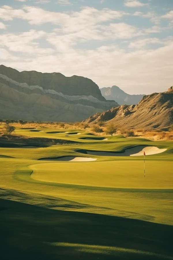 Campo da golf nel pomeriggio con luce dorata