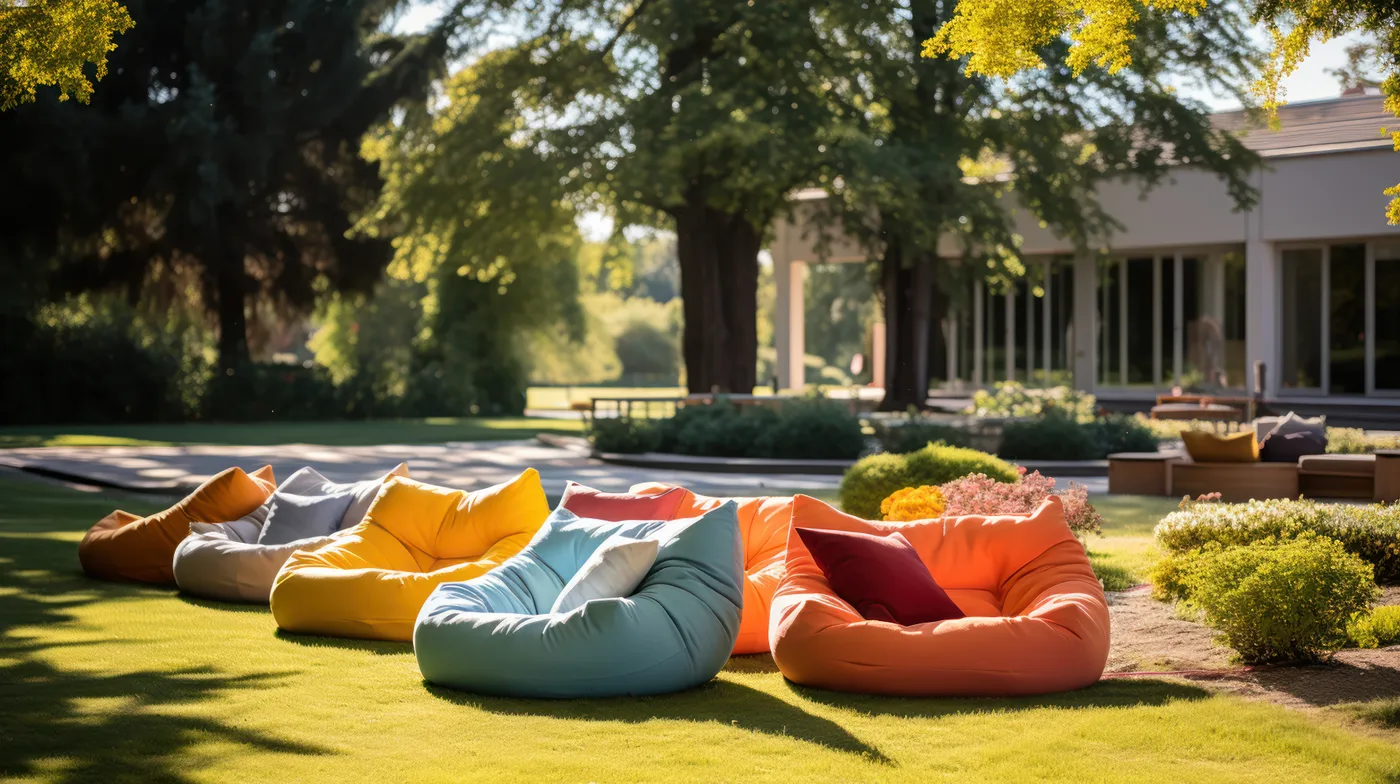 Pouf colorati a un evento all'aperto del circolo